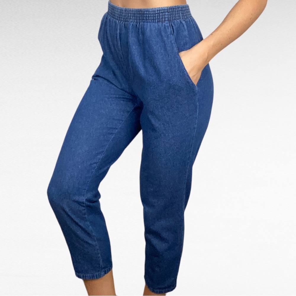 VINTAGE | Bend Over Blue Wash Denim Smocked High Waist Casual Grunge Mom Jeans